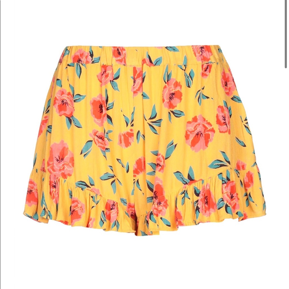 Billabong High Waist Yellow Floral Fabric Shorts